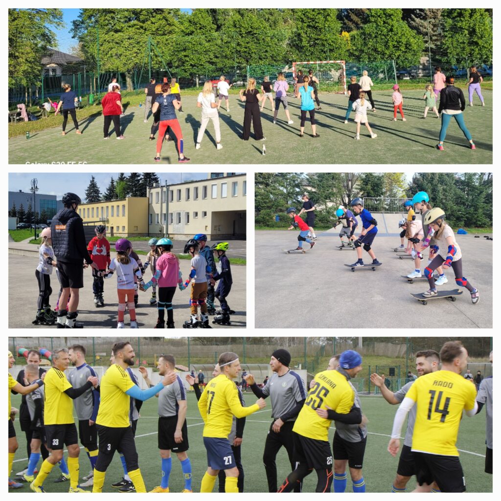 kolaż zdjęć z zajęć sportowych